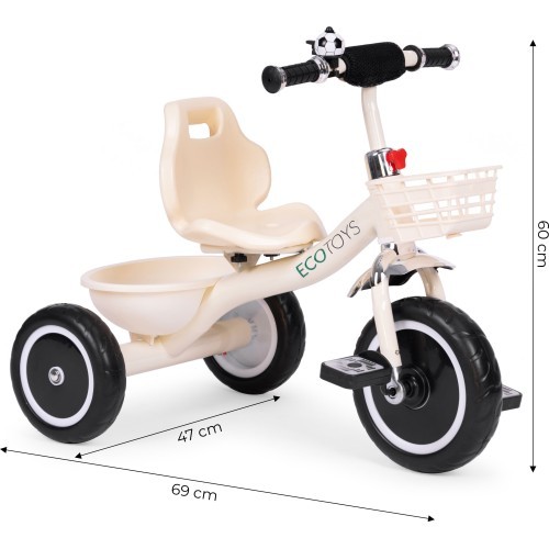 Triratukas su neslystančiomis rankenomis, skambučiu ir krepšeliu, smėlio spalvos ECOTOYS