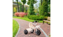 Triratukas su neslystančiomis rankenomis, skambučiu ir krepšeliu, smėlio spalvos ECOTOYS