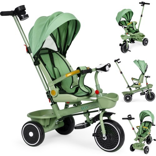 Tricycle stroller tricycle 2-in-1 swivel seat folding canopy green - ECOTOYS