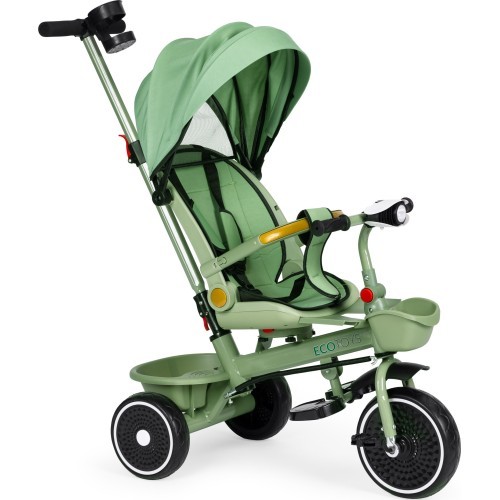 Triratukas 2in1 vežimėlis su pasukama sėdyne ir sulankstomu stogeliu žalias - ECOTOYS