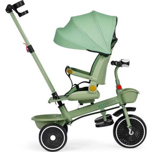 Triratukas 2in1 vežimėlis su pasukama sėdyne ir sulankstomu stogeliu žalias - ECOTOYS