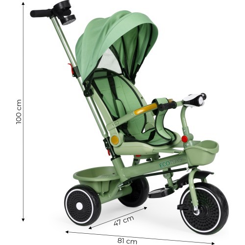 Triratukas 2in1 vežimėlis su pasukama sėdyne ir sulankstomu stogeliu žalias - ECOTOYS