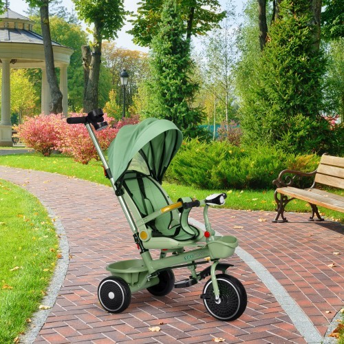Tricycle stroller tricycle 2-in-1 swivel seat folding canopy green - ECOTOYS