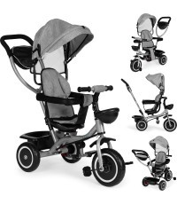 Tricycle stroller 2-in-1 swivel seat folding canopy - grey ECOTOYS