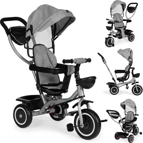 Triratukas-vežimėlis 2-in-1 ECOTOYS, sukioji sėdynė, sudedamas stogelis, pilkas