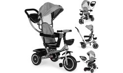 Трёхколёсный велосипед-коляска 2-в-1 ECOTOYS, поворотное сиденье, складной козырёк, серый