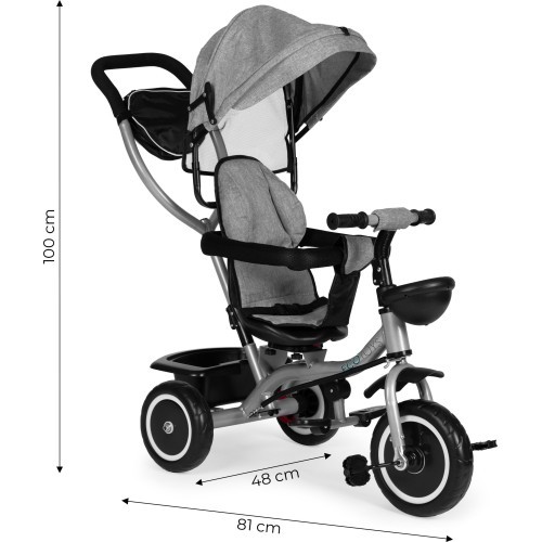 Tricycle stroller 2-in-1 swivel seat folding canopy - grey ECOTOYS