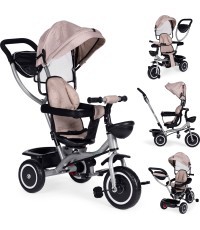 Triratukas-vežimėlis 2-in-1 ECOTOYS, pasukama sėdynė, sulankstomas stogelis, smėlio spalvos