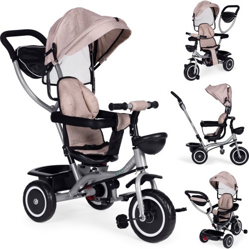 Triratukas-vežimėlis 2-in-1 ECOTOYS, pasukama sėdynė, sulankstomas stogelis, smėlio spalvos