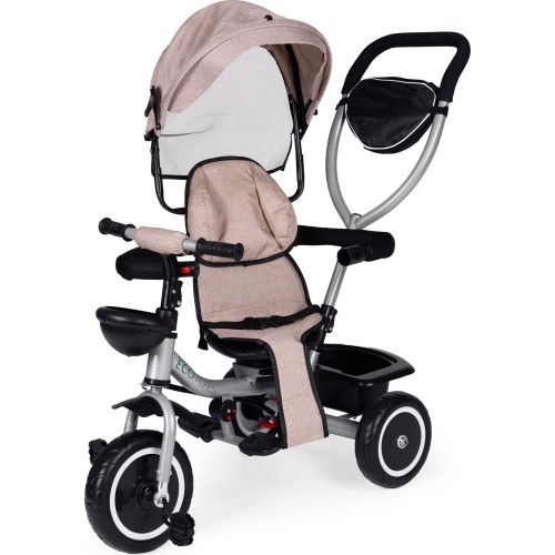 Triratukas-vežimėlis 2-in-1 ECOTOYS, pasukama sėdynė, sulankstomas stogelis, smėlio spalvos