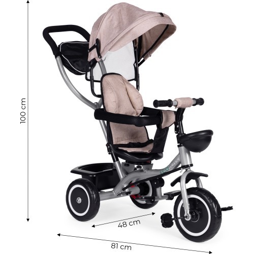 Tricycle stroller 2-in-1 swivel seat folding canopy - beige ECOTOYS