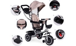Triratukas-vežimėlis 2-in-1 ECOTOYS, pasukama sėdynė, sulankstomas stogelis, smėlio spalvos