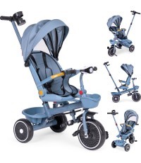 Triratukas-vežimėlis 2-in-1 sukamoji sėdynė sulankstomas stogelis mėlynas - ECOTOYS