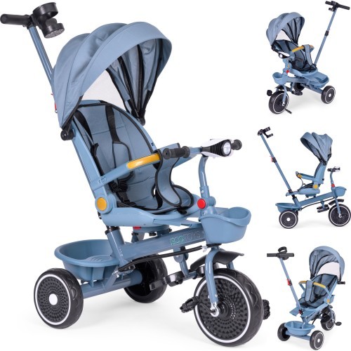 Tricycle stroller tricycle 2-in-1 swivel seat folding canopy blue - ECOTOYS