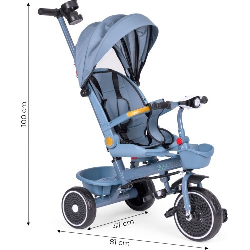 Triratukas-vežimėlis 2-in-1 sukamoji sėdynė sulankstomas stogelis mėlynas - ECOTOYS