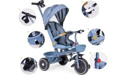Tricycle stroller tricycle 2-in-1 swivel seat folding canopy blue - ECOTOYS