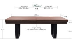 Pool Table / Dining Table, Rasson Madrid, walnut, 7 ft., Club Cloth yellow green