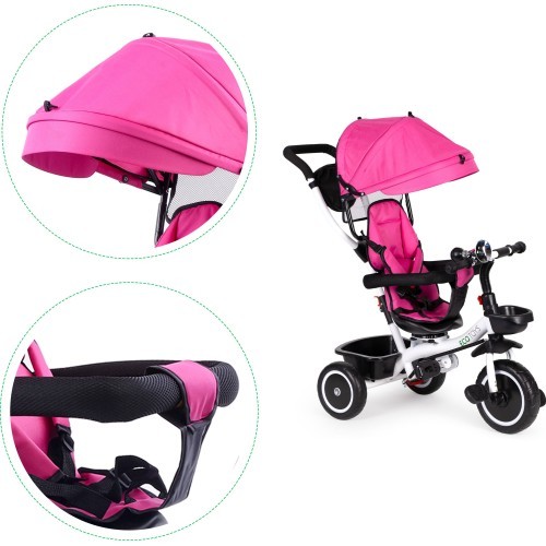 Triratukas su pasukama sėdyne Eco Toys, rožinis