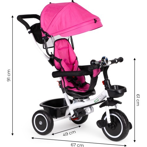 Triratukas su pasukama sėdyne Eco Toys, rožinis