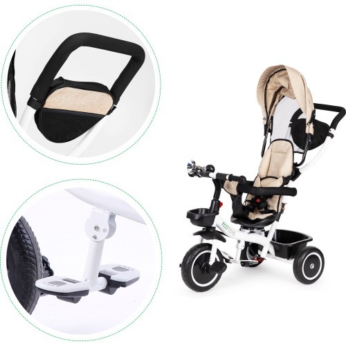 Triratukas-vežimėlis su besisukančia sėdyne Eco Toys, smėlio spalvos