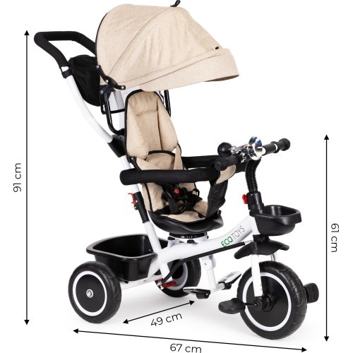 Tricycle - Stroller with Rotating Seat Eco Toys, Beige