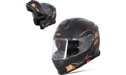 Atverčiamas motociklininko šalmas W-TEC Venero - Blizgi juoda-auksinė