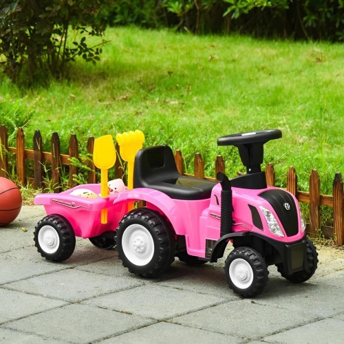 Riding tractor with trailer interactive steering wheel sounds for kids pink