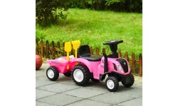 Riding tractor with trailer interactive steering wheel sounds for kids pink