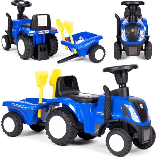Riding tractor with trailer for kids interactive steering wheel sounds blue