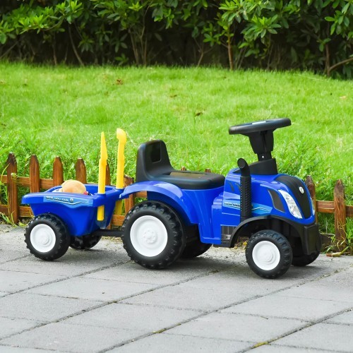 Riding tractor with trailer for kids interactive steering wheel sounds blue