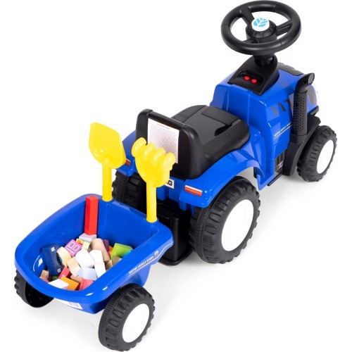 Riding tractor with trailer for kids interactive steering wheel sounds blue