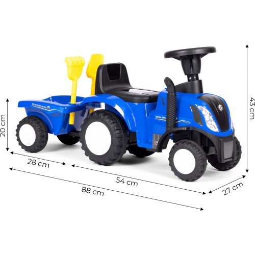 Riding tractor with trailer for kids interactive steering wheel sounds blue