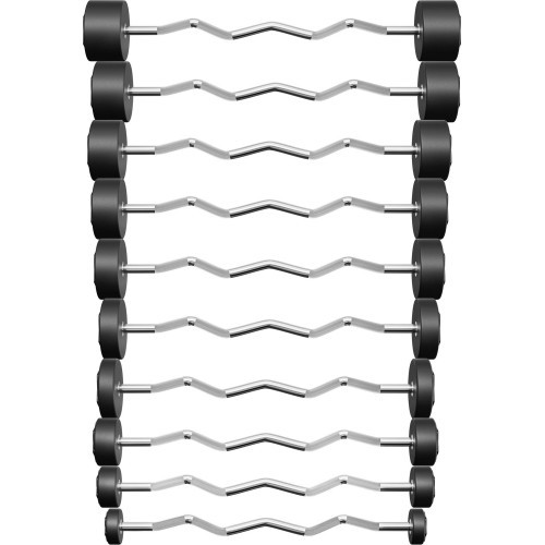 Zestaw sztang łamanych poliuretanowych 10-55 kg (skok co 5 kg) 325 kg ze stojakiem na sztangi UR-S001 – UpForm