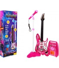 Elektrinė gitara su stiprintuvu, rožinė