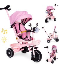 Vaikiškas triratukas ECOTOYS su pasukama sėdyne ir stūmimo rankena, rožinis