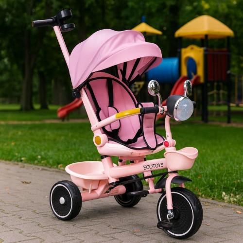 Vaikiškas triratukas ECOTOYS su pasukama sėdyne ir stūmimo rankena, rožinis
