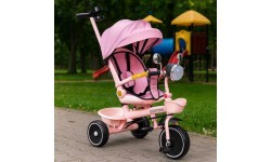 Детский трёхколёсный велосипед ECOTOYS с поворотным сиденьем и ручкой-толкателем, розовый