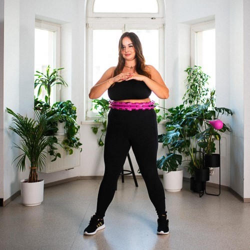 SET HULA HOOP PLUS SIZE HHW12 VIOLET WITH WEIGHT HMS + WAIST SUPPORT BR163 BLACK