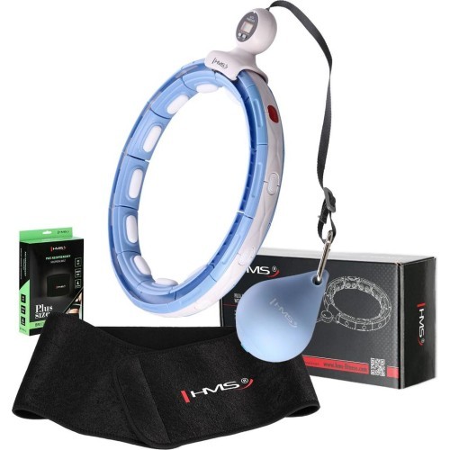 SET HULA HOOP MAGNETIC BLUE HHM15 WITH WEIGHT + COUNTER HMS + WAIST SUPPORT BR163 BLACK PLUZ SIZE