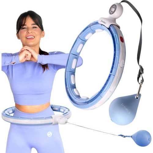 SET HULA HOOP MAGNETIC BLUE HHM15 WITH WEIGHT + COUNTER HMS + WAIST SUPPORT BR163 BLACK PLUZ SIZE