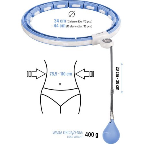SET HULA HOOP MAGNETIC BLUE HHM15 WITH WEIGHT + COUNTER HMS + WAIST SUPPORT BR163 BLACK PLUZ SIZE