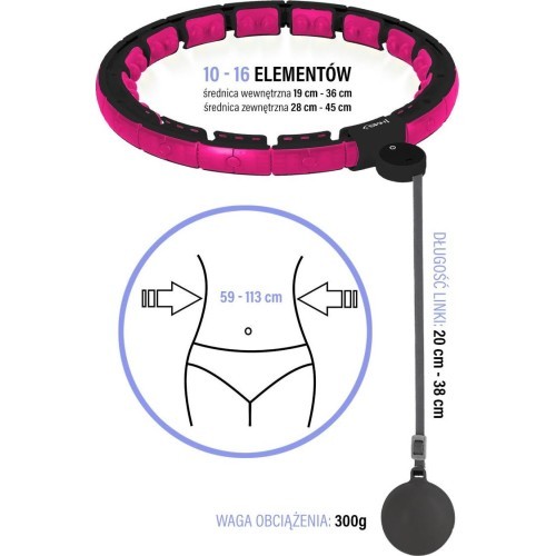 HHM16 HULA HOOP BLACK/PINK MAGNETIC WITH WEIGHT + COUNTER HMS