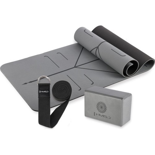 YOGA SET HMS GRAY MAT TPE YM10 + BLOCK KJ02 + STRAP SJ02