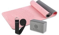 YOGA SET HMS MAT TPE LIGHT PINK YM10 + GRAY BLOCK KJ02 + STRAP SJ02