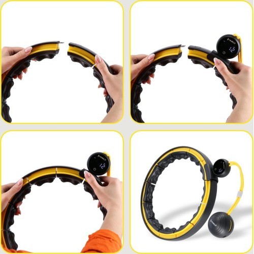 HHM21 HULA HOOP TPE BLACK/YELLOW MAGNETIC WITH WEIGHT + COUNTER HMS