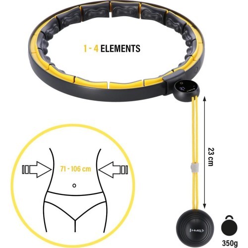 HHM21 HULA HOOP TPE BLACK/YELLOW MAGNETIC WITH WEIGHT + COUNTER HMS