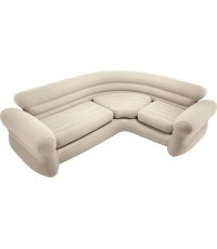 Dmuchana kanapa narożna sofa czteroosobowa 257x203x76 cm beżowa INTEX 68575