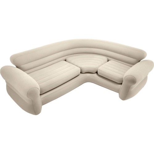 Dmuchana kanapa narożna sofa czteroosobowa 257x203x76 cm beżowa INTEX 68575