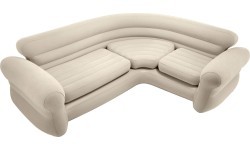 Dmuchana kanapa narożna sofa czteroosobowa 257x203x76 cm beżowa INTEX 68575