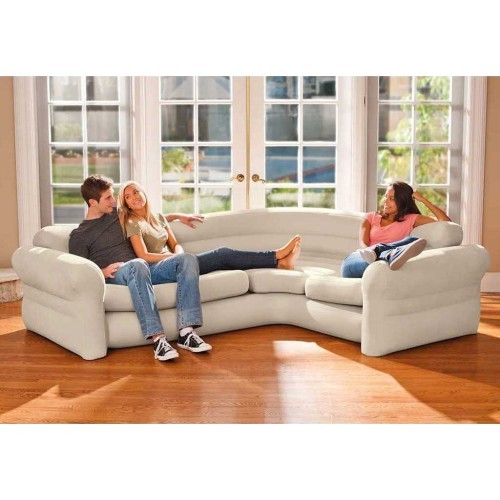 Pripučiama kampinė sofa keturvietė 257x203x76 cm smėlio spalvos INTEX 68575